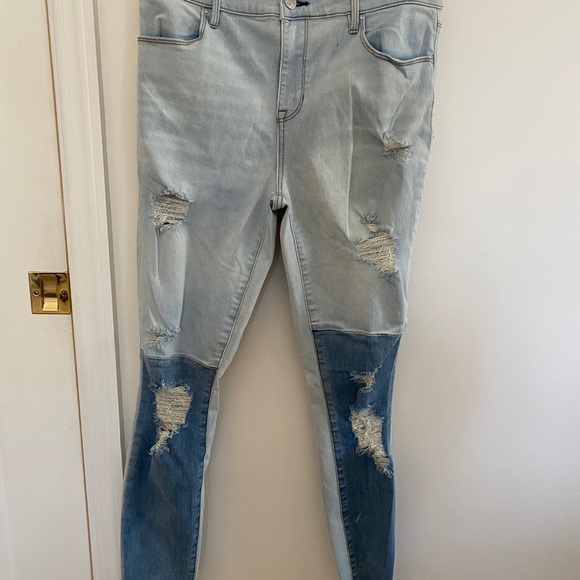 Two tone patch jeans Clearance
